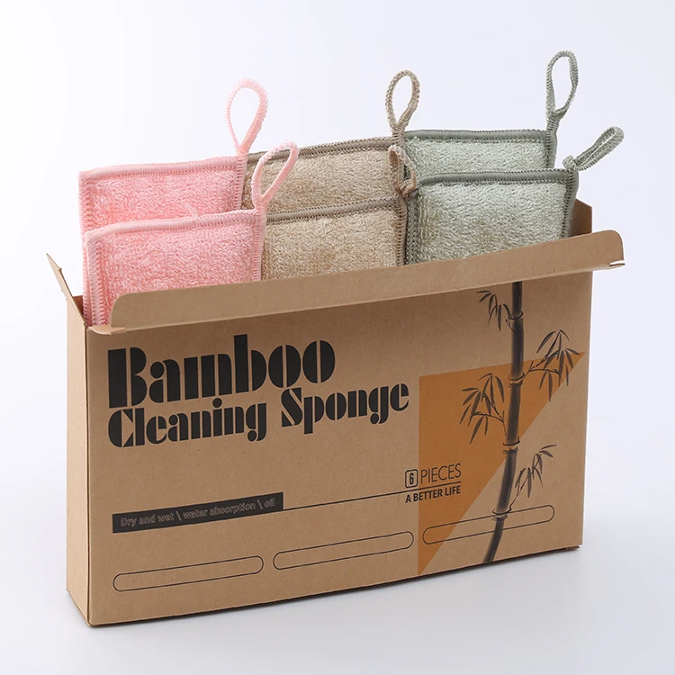 Thickened Bamboo Fiber Sponge Kitchen Cleaning Brush  Scouring Pad Dishwashing Sponge