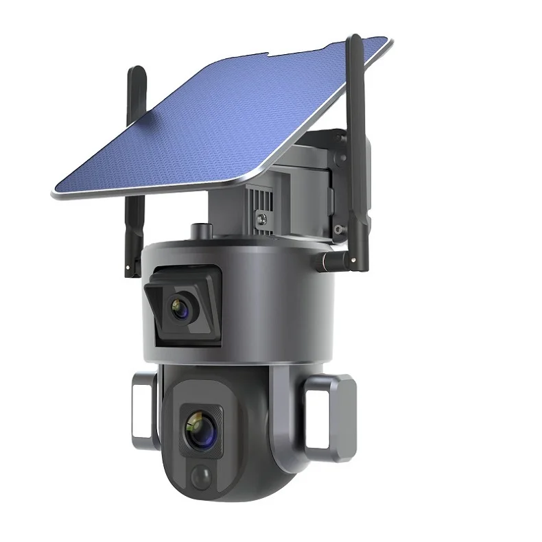 TUYXCIE CCTV 4G Solar Camera Dual Lens WiFi Camera Network 4MP 4X 10x Zoom Dual Lens PTZ Camera Solar Panels PIR Detection