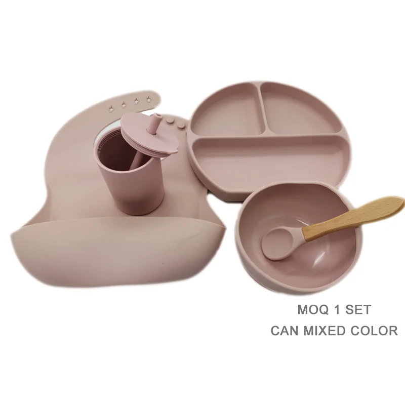 
BPA Free Feeding Set Suction Silicone Baby Bowl With Spoon And Bib Plate Sippy Cup 