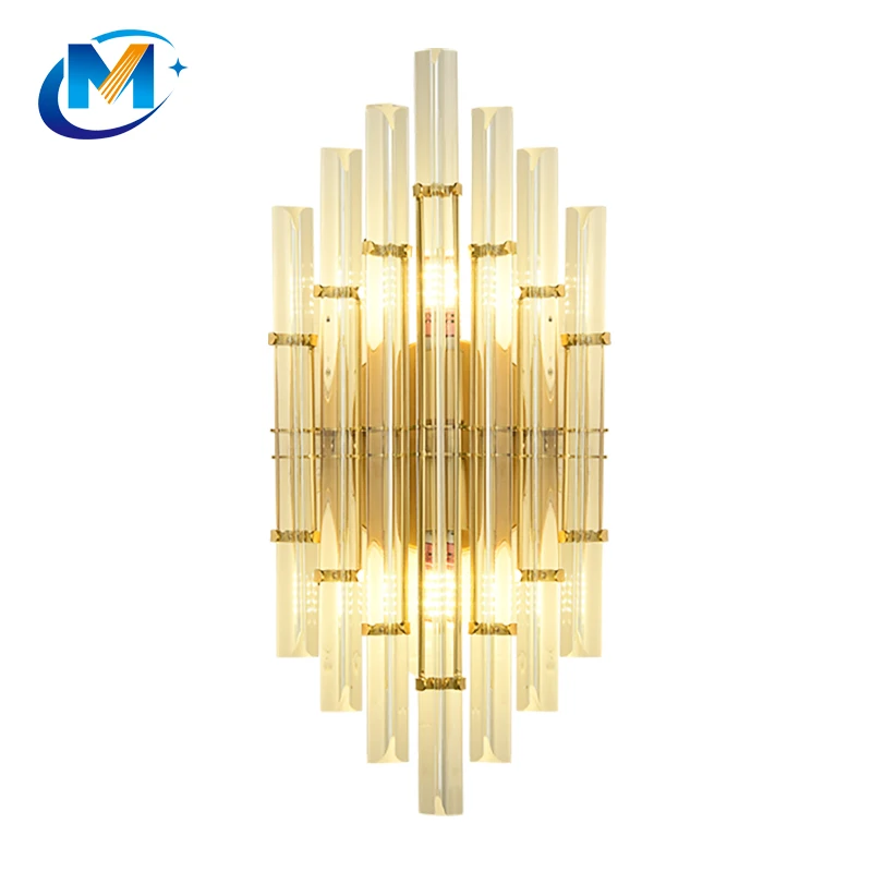 Modern Hotel Indoor Brass Living Room Bedside Luxury Wall Light Sconce Gold Iron Crystal Wall Lamp For Home Bedroom Decoration