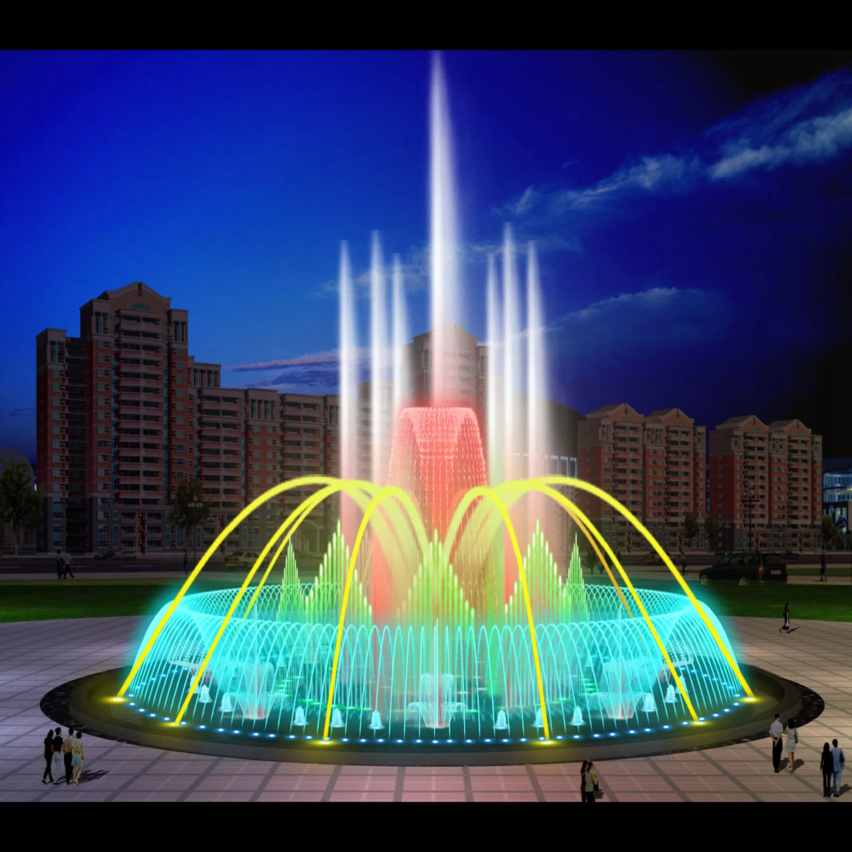 Good-looking lake dancing water fountain