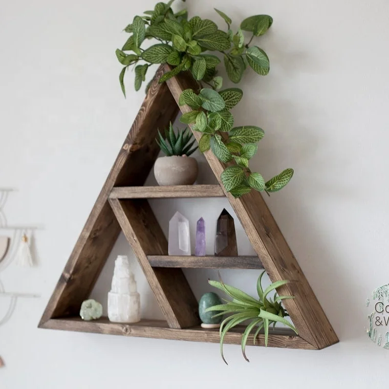 
Single Triangle Shelf 18 x 15.5 Solid Wood Floating Triangular shelf Crystal shelf Essential Oil Succulent 