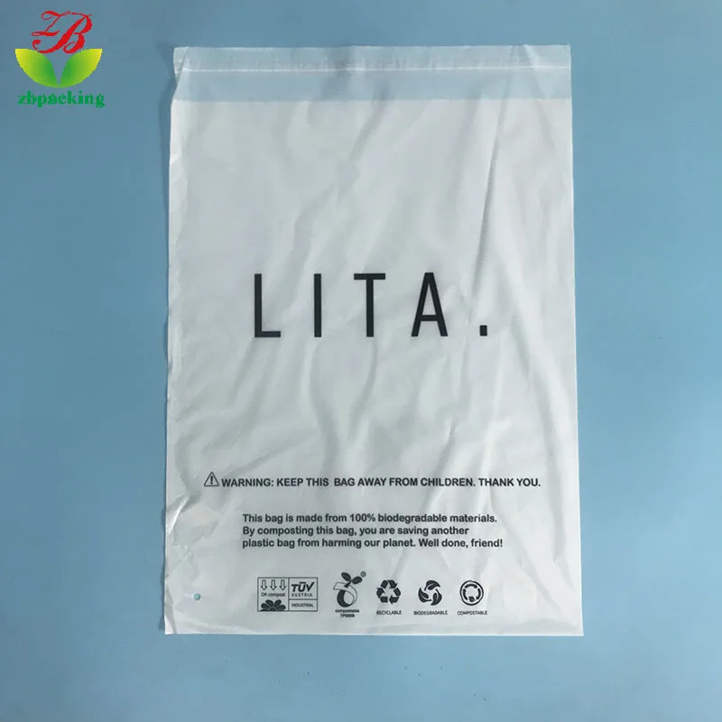 Wholesale 100% Biodegradable Manufactory PLA+PBAT Poly Custom Printed LOGO Compostable Bag For Clothes Packaging