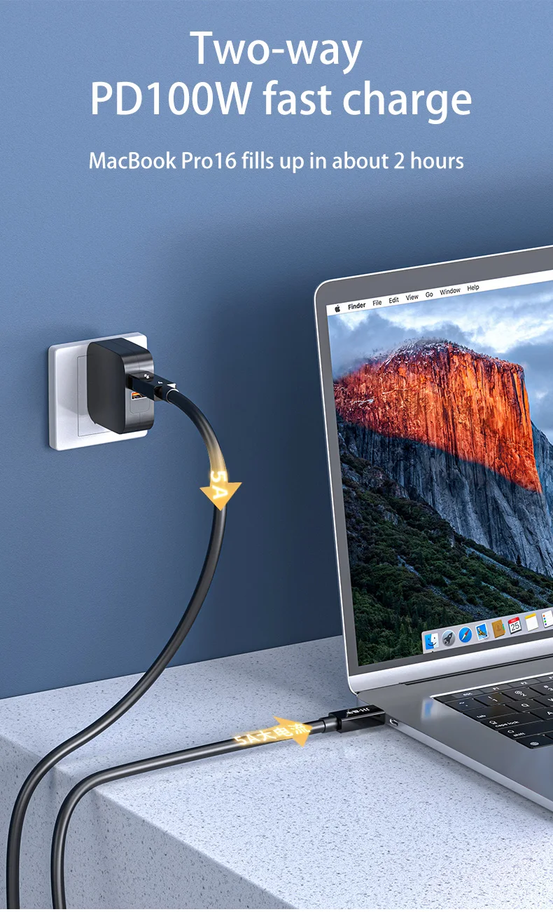 Кабель для передачи данных Thunderbolt 4 USB 0 Тип C PD 240 Вт быстрая зарядка 40 Гбит/с 8K @ 60 Гц кабель Macbook ноутбука мобильного телефона