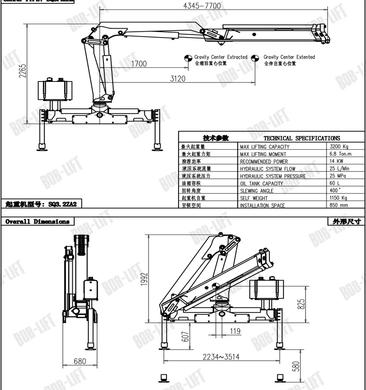 BOB LIFT Portable remote control articulated arm hydraulic hoist crane lifting