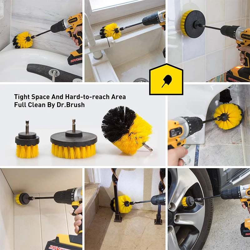 Power Scrubber Cleaning Brush Extended Long Attachment Set All Purpose Drill Scrub Brushes Kit Drill Brush for Grout Floor