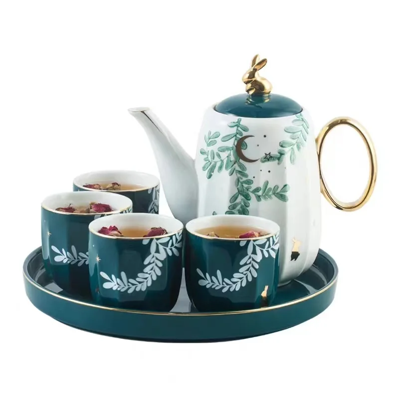 
Wholesale high quality two colors ceramic tea coffe teacup teapot plate set 
