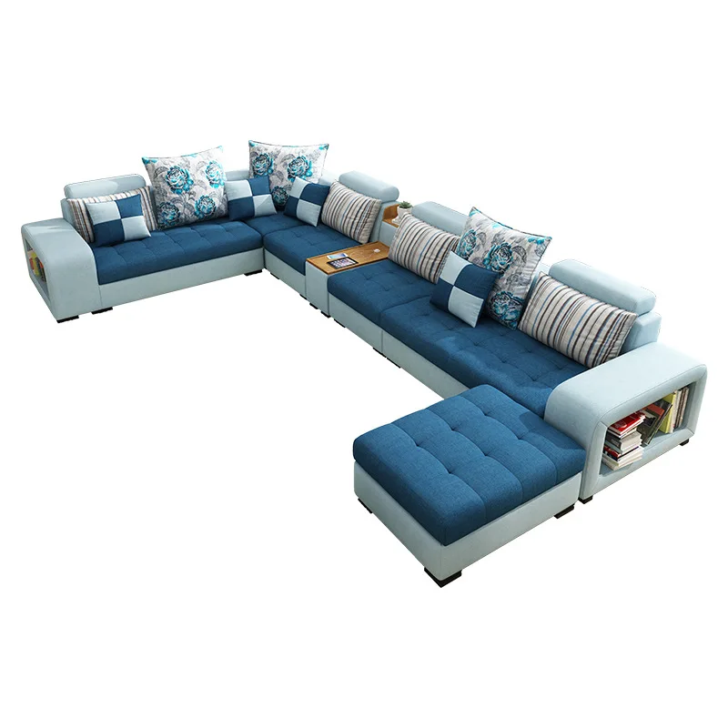 7 Seater U Shaped Reclinable Lounge Fabric Luxury Modern Couch Home Designs Furniture Living Room Velvet Sofa Set
