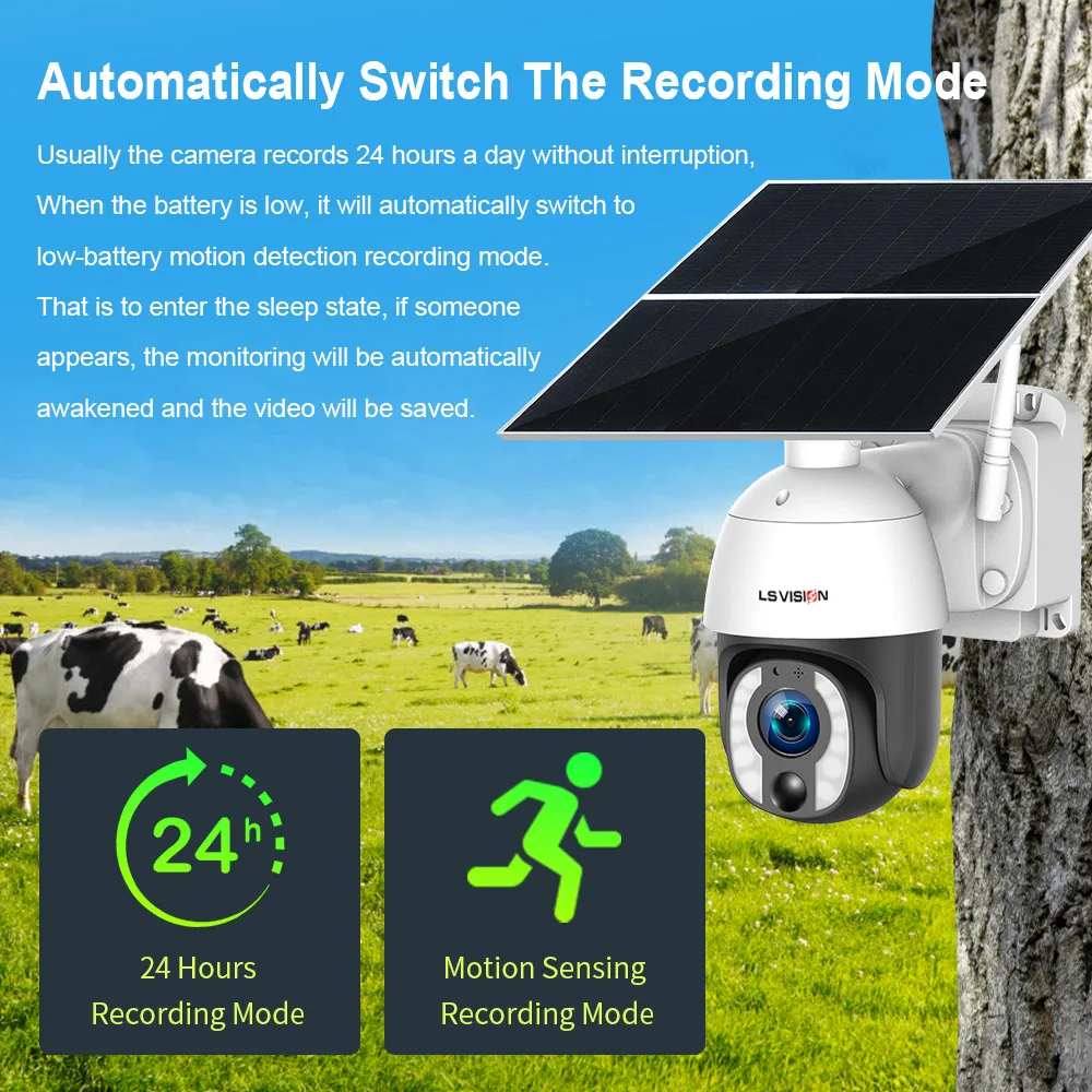 LS VISION Outdoor WiFi Security CCTV Camera 4G Wireless Battery & Solar Powered PIR Alarm 5MP PTZ Zoom CCTV
