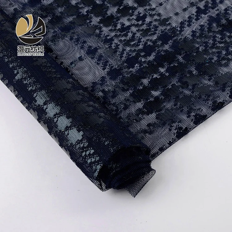Custom fancy design made check black printed soft tulle fabric for wedding dress