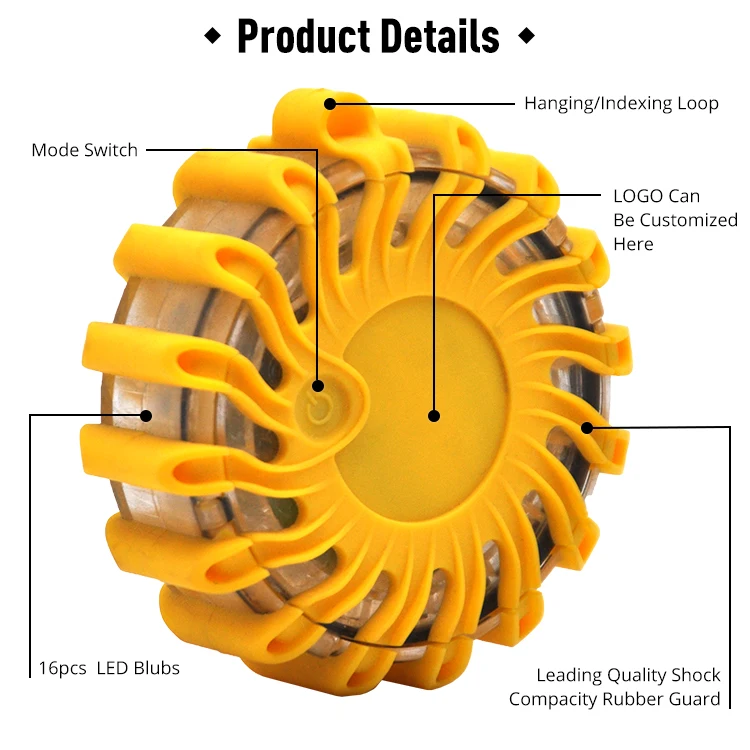 16 LED Small Size Vehicle Emergency Road Traffic Strobe Light Safety LED Warning Flare with Magnet Pulsar