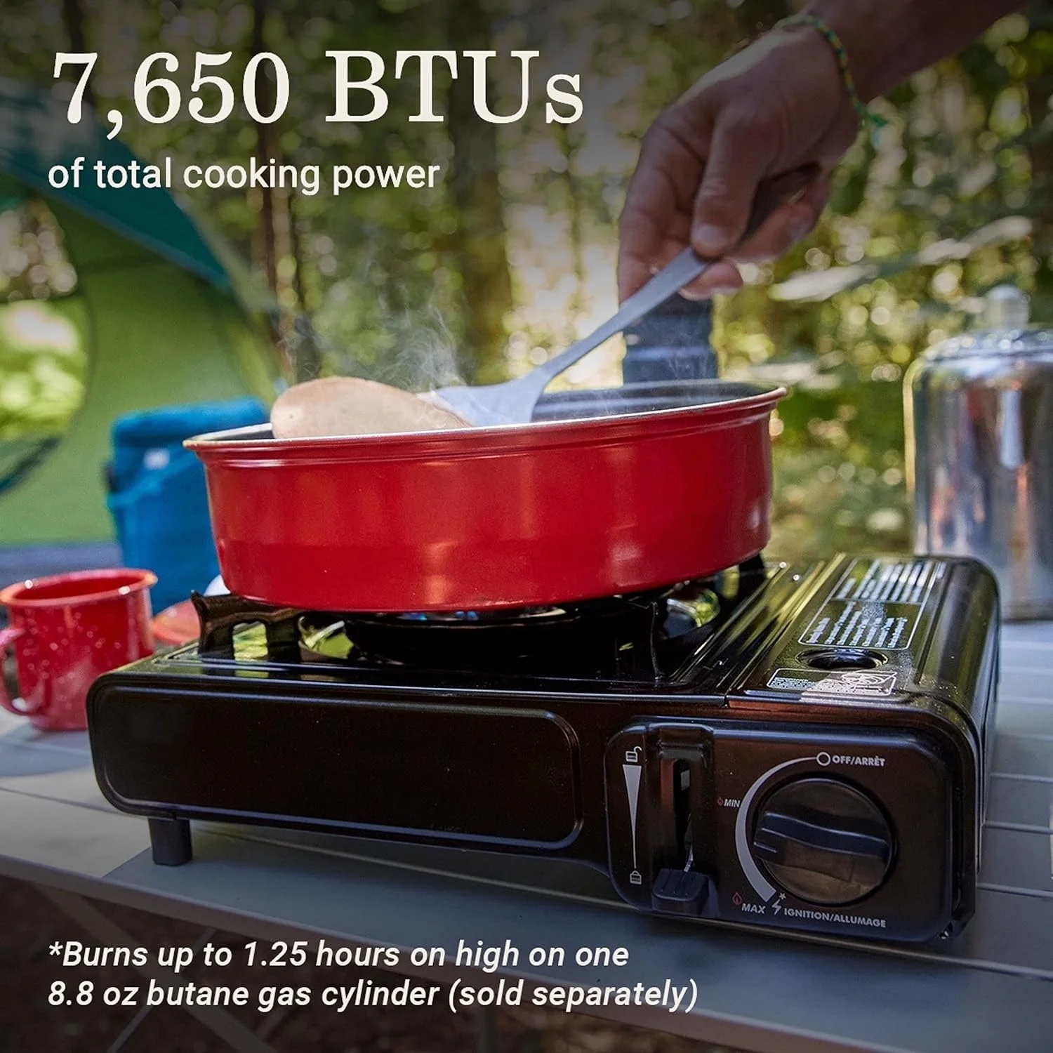 Portable 1-Burner Camping Butane Stove With Carry Case & Push-Button Starter Precise Temperature Control For Camping Tailgating