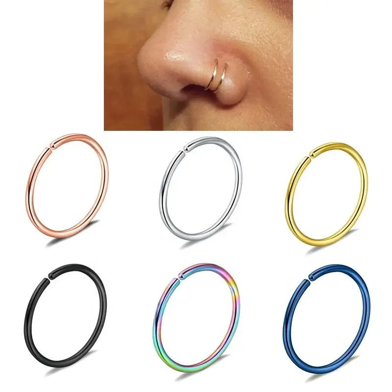Nose Ring Trendy Simple Stainless Steel Clip Hoop Nose Lip Ring Hip Hop Women Men None Piercing Jewelry Seamless Nose Ring