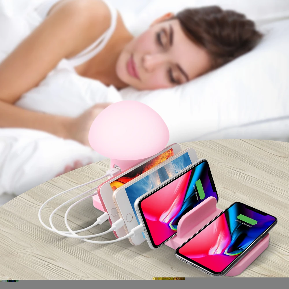  4 в 1 для зарядки телефона Statoin 3 порта USB Quick Charge 0 беспроводной зарядник-держатель с ночной