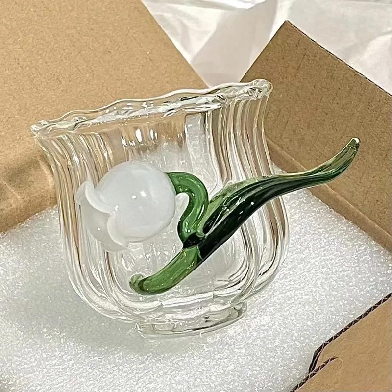 DD3148   Lily Valley Flower Handmade Home Office Glass Milk Coffee 3D Cup Tea Cup Bell Orchid Creative Gift