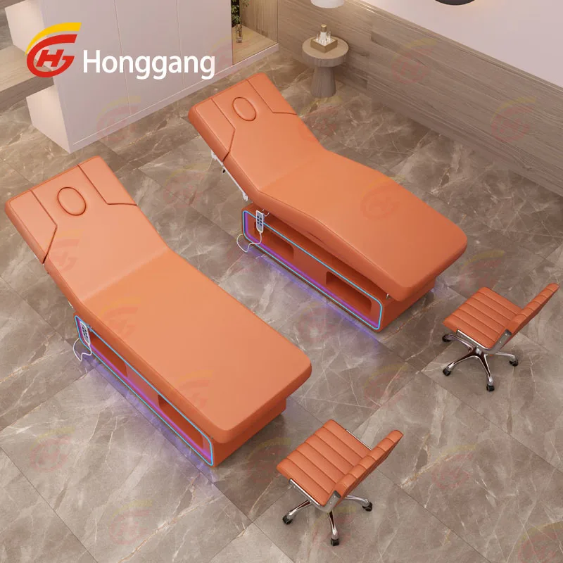 Large Solid wooden Base Hair Thermal Therapy Vibration Electric 3 Motors Cosmetic Massage Bed With Storage