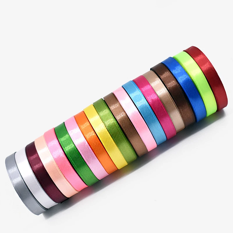 HUAJU cheap 10 mm width solid colors satin  polyester gift wrapping ribbon  for wedding candy  cake box party decoration ribbons
