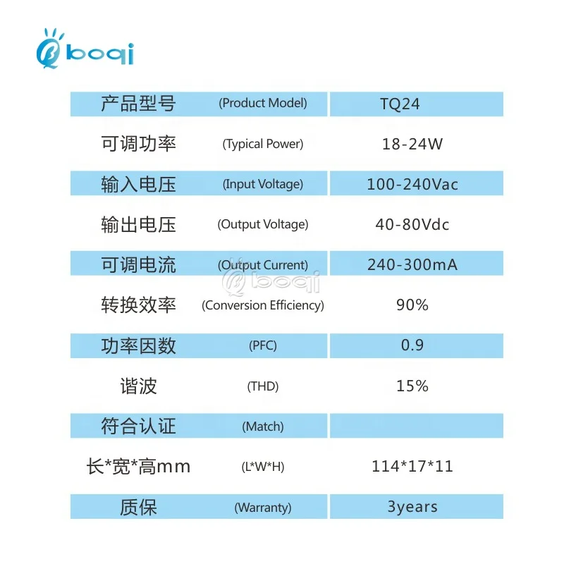 boqi 18w 20w 22w 24w 280MA Non-Isolated High PF LED Driver for t5 t8 tube light