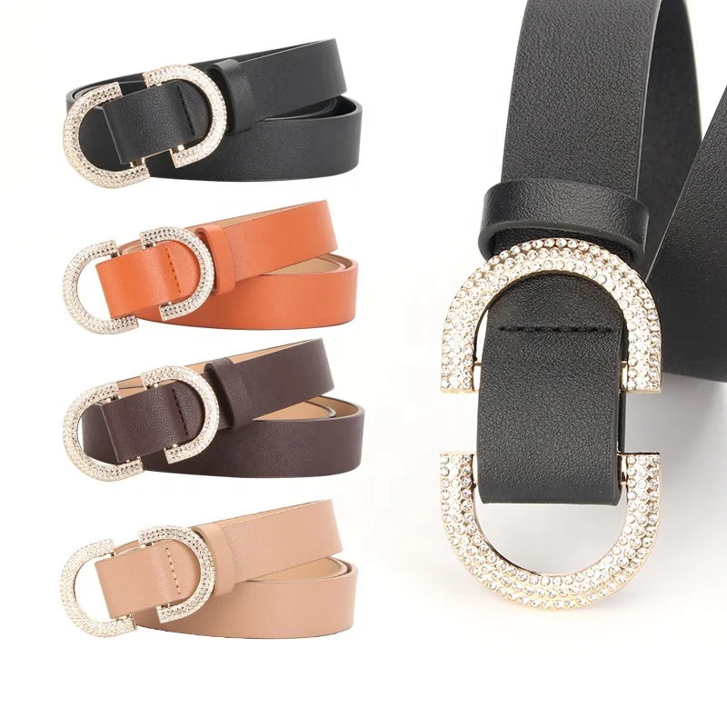 Alloy Diamond Buckle Belts for Women PU Leather Waist Belts Ladies Waistband for Jeans