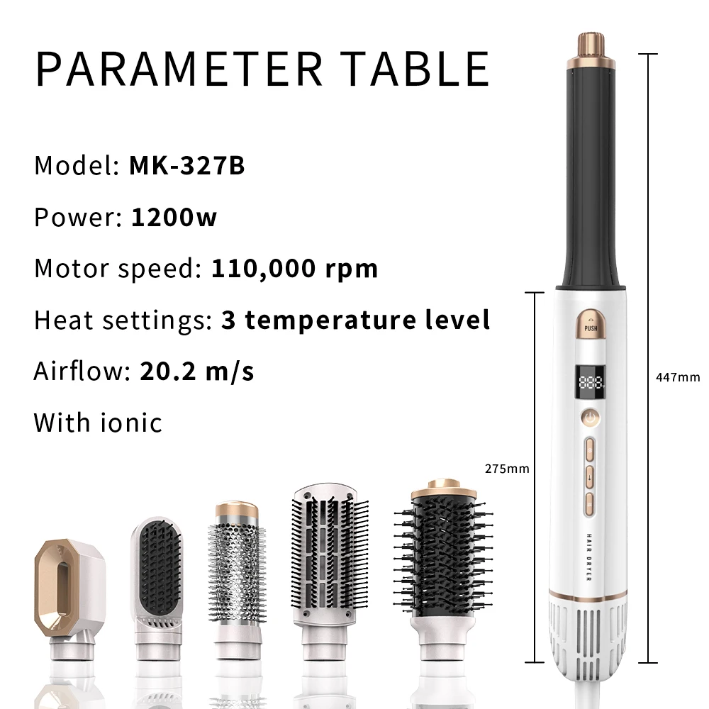 6 in one high speed air styler cold and one step hair dryer hot air blower styler and hot air styler and rotating