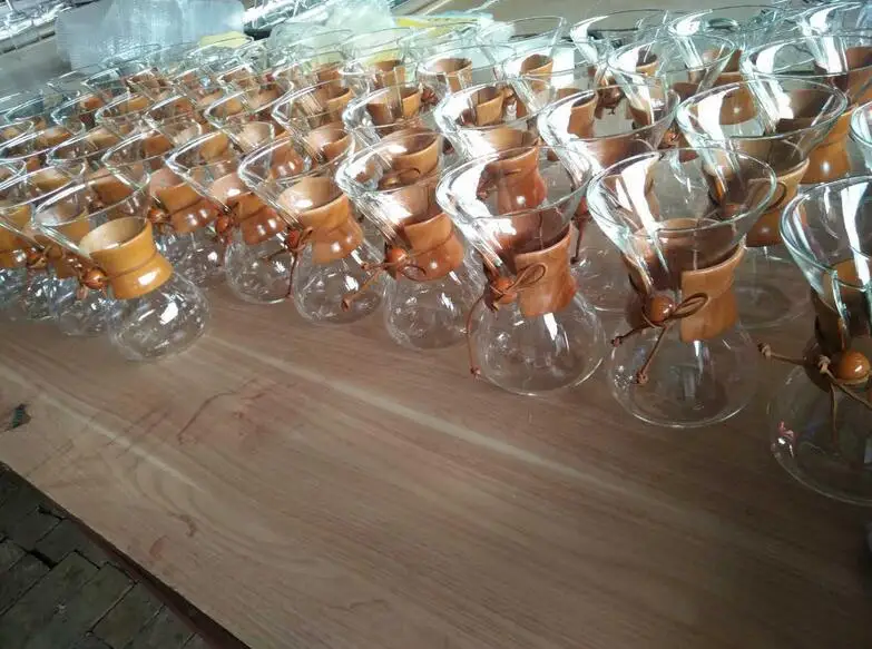 400ml 600ml 800ml Modern Wooden Collar Clear Borosilicate Glass Coffee Carafe Pour Over Coffee Maker with Stainless Steel Filter