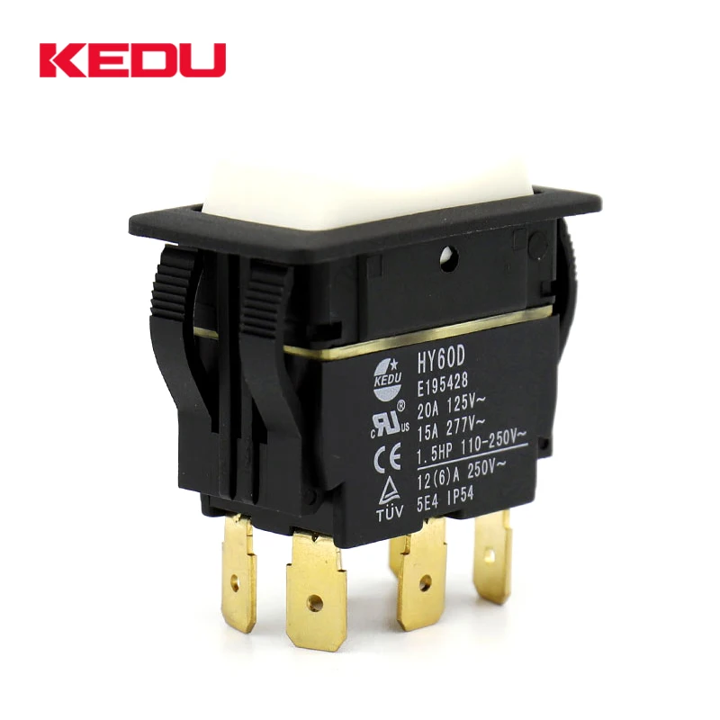 KEDU ON OFF ON DPDT Momentary White Color 3 Way Rocker Switch With UL TUV CE Approval HY60D