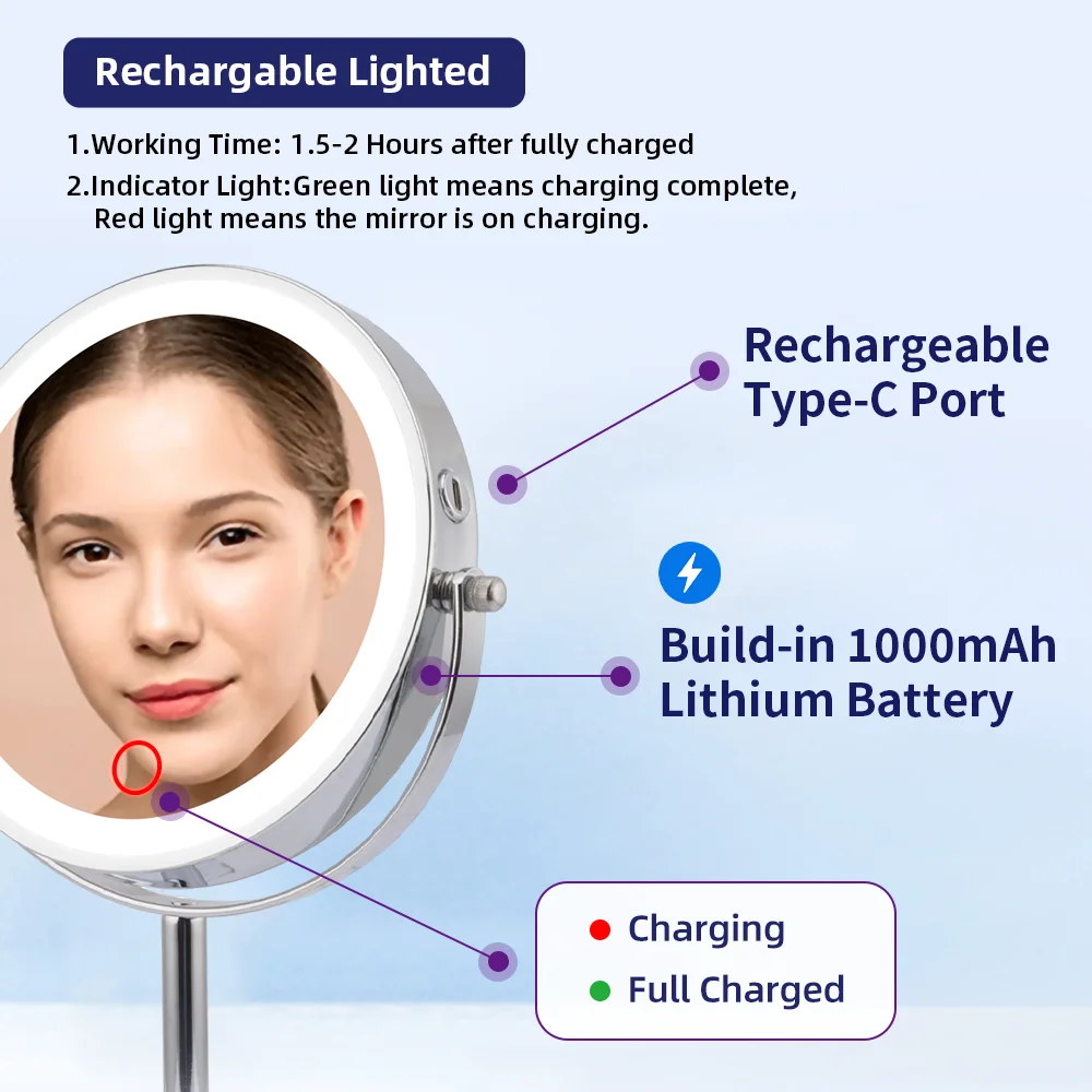 Best Quality Chrome Double Sides Makeup Mirror Magnification Desktop Cosmetic Mirror With Led Light