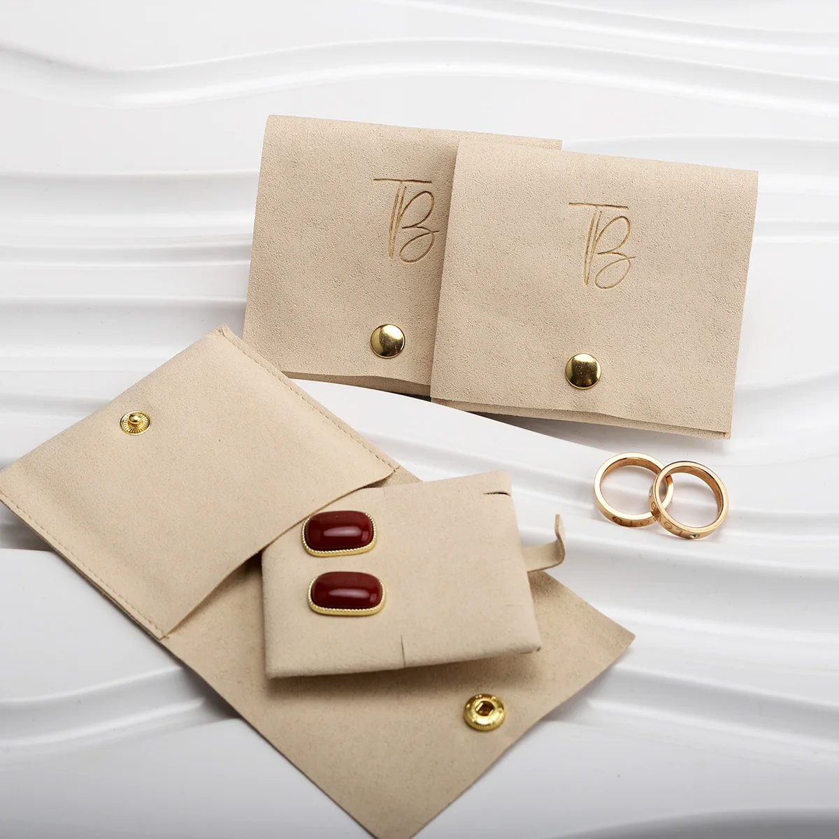 Custom Logo Anti Dust Jewellery Bag Packaging Bags Folded Small Envelope Button Flap Microfiber Jewelry Pouch