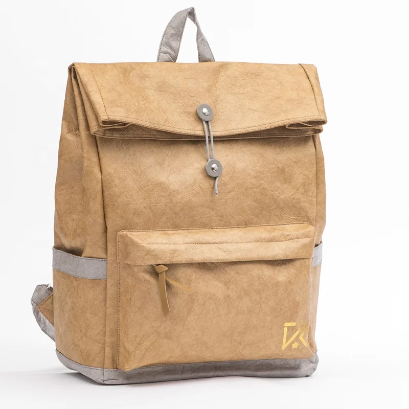 Wholesale Handmade Ecofriendly Waterproof wood Brown Paper Backpack Travel Bag
