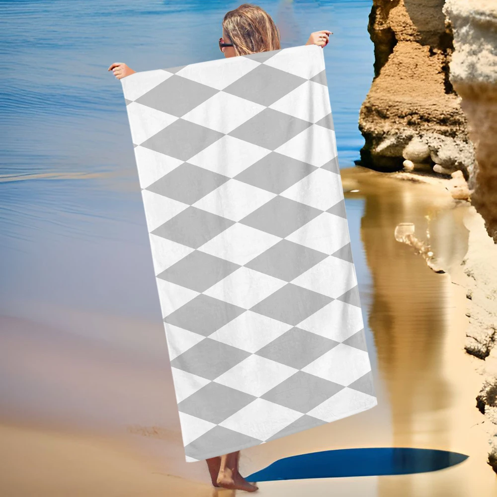 Personalized Gingham Beach Towel Terry Cotton Sports Bath Towel Travel Gym,Camping Plaid Checked Bath Towel Pool Blanket/
