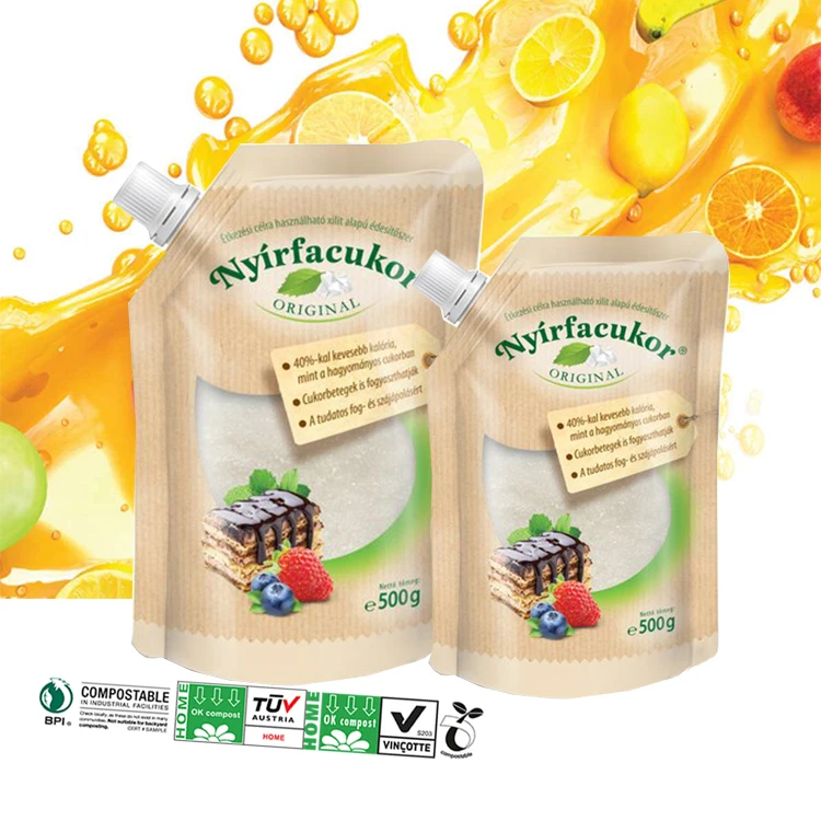 Custom Eco Friendly Sustainable Liquid Drink Packaging Spouted Bag Biodegradable Brown Kraft Paper Spout Pouch For Beverage