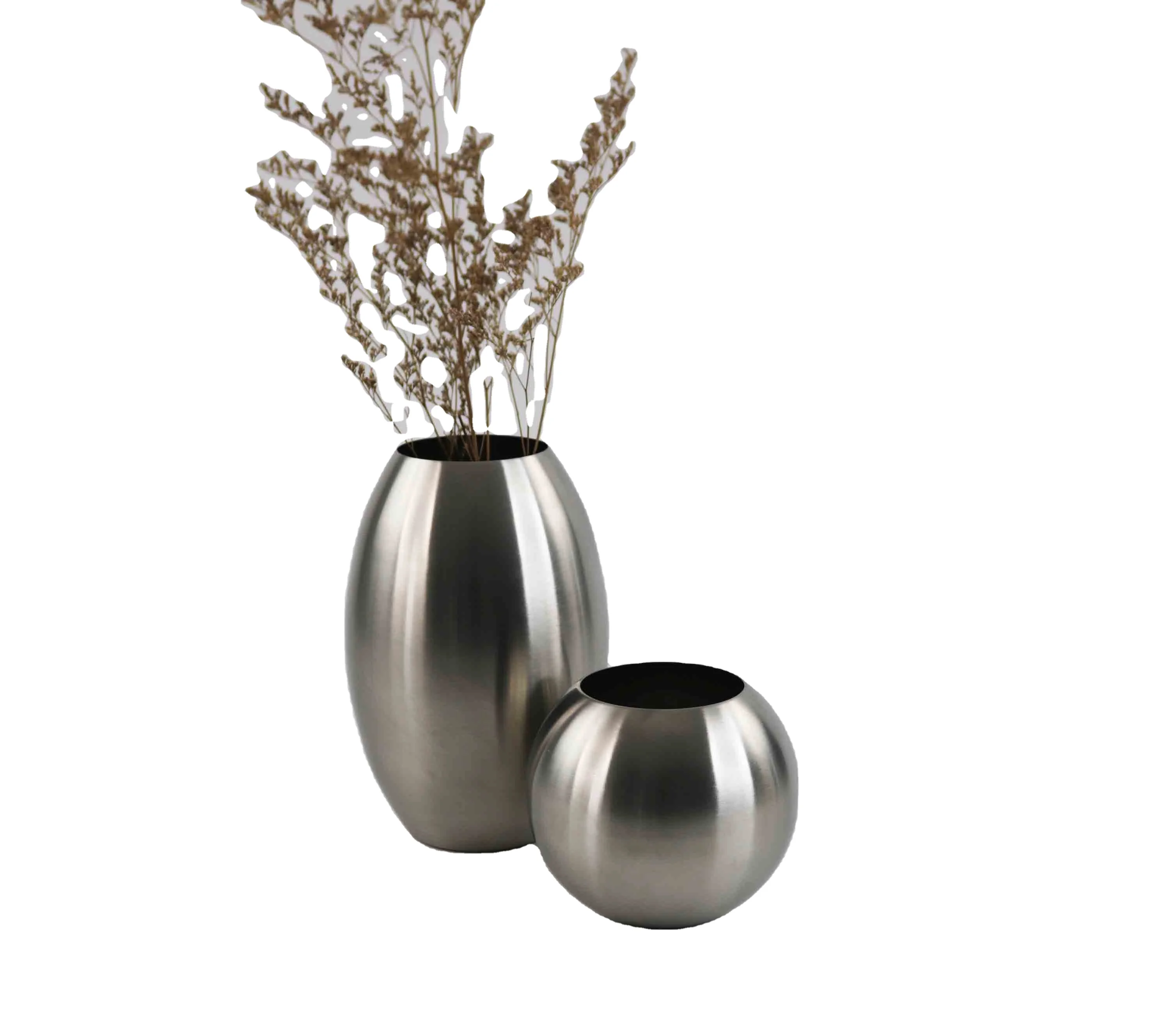 Home Tabletop Flower Vase Stainless Steel Silver Plant Holder Modern Metal Planter Vase Decotatons