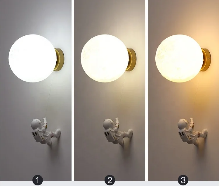 Biumart Modern Moon Lamp Planet Astronaut LED Wall Lamp Indoor Creative Design LED Wall Lamp for Bedroom Living room