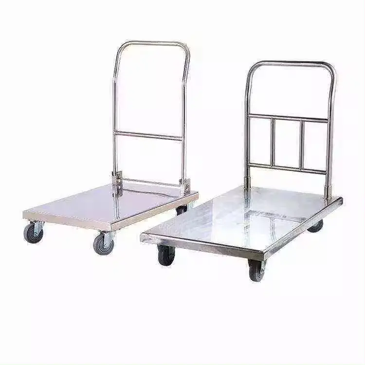 push pull flexibly bottom 4 silent universal wheels flatbed cart brief  stainless steel trolley