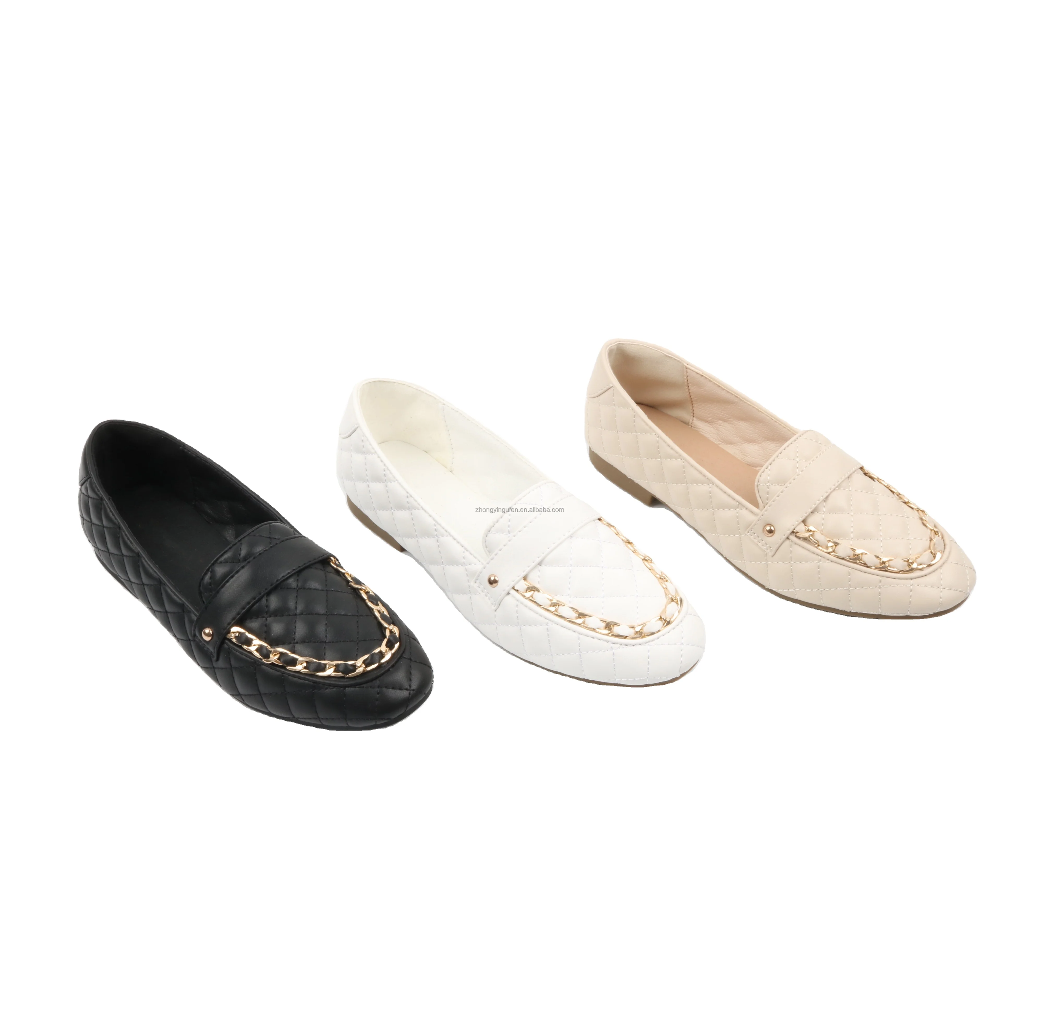 new summer lady flat shoe rhomb pattern with metal chain lady ballerina