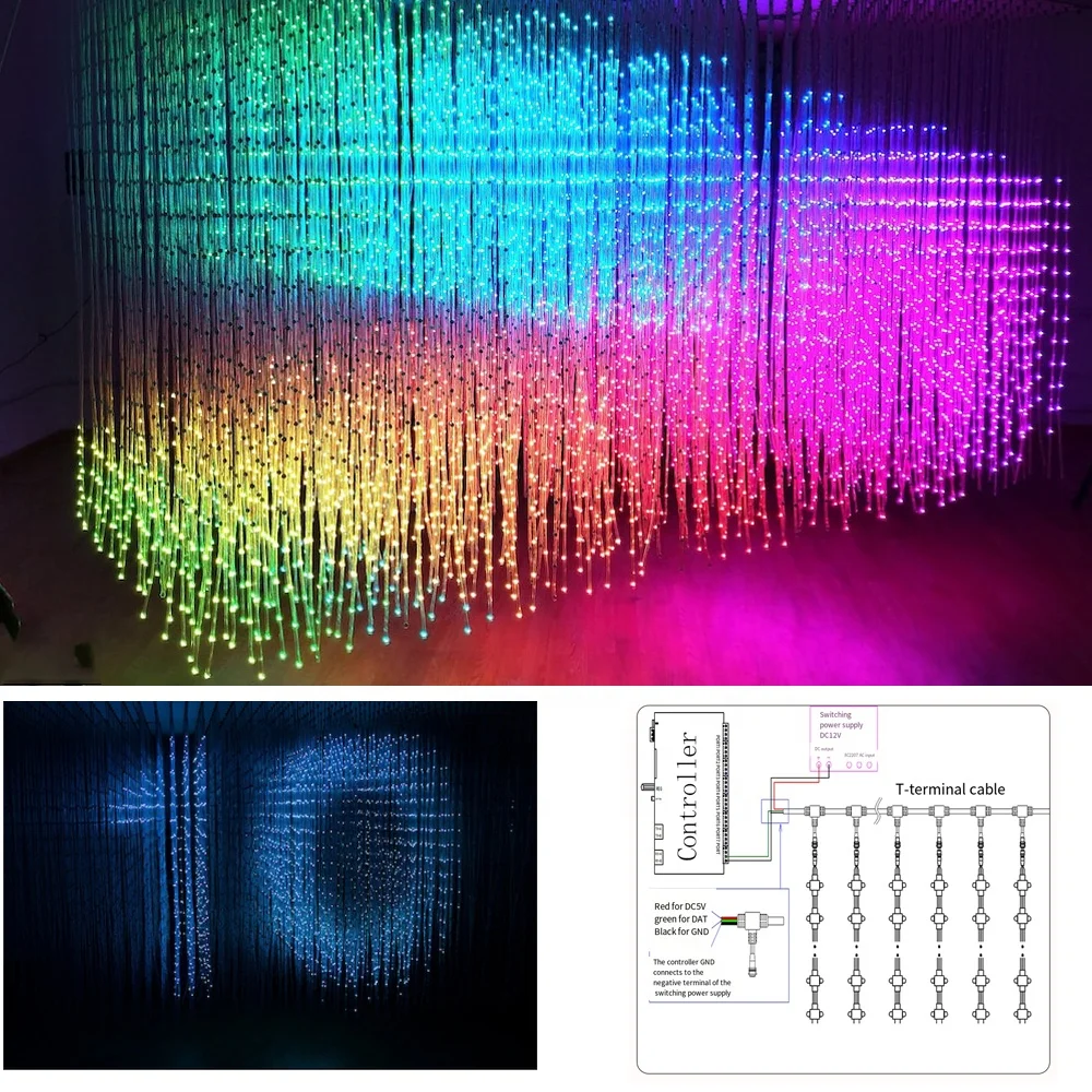 Smart Programmable Luminous 3D LED Cube Pixel Ball Dot DV12V DMX512 RGB Color Changing Hotels Bar Party Decor Ambient Lamp Strip