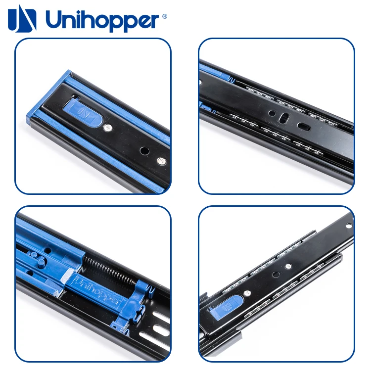 Unihopper 3 Fold Soft Close Telescopic Channel Ball Bearing Rail Auto Cabinet Hydraulic Drawer Slide