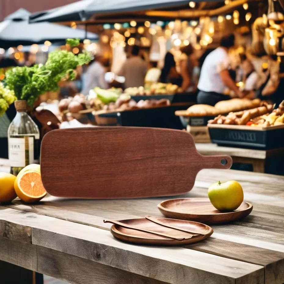 Eco-Friendly Polished Wood Serving Tray Wholesale Square Dinner Plate Hotels Restaurants Parties Steak Sushi Buffet Tableware
