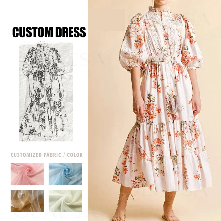 High Quality Custom Women Clothes Dress Work Casual Dresses Custom Elegant Women Summer floral print boho Female Casual Dresses