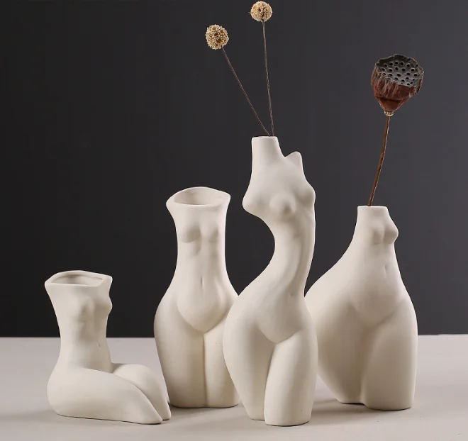 White ceramic large desktop vases for home decoration human body ceramic flower vase body vase for home decor