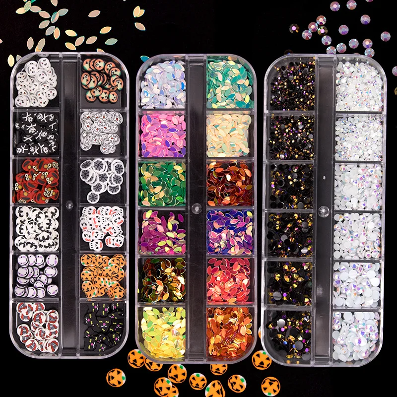 12 Grid Mixed Crystal Rhinestones Diamond For Nails Glitter Sequins Pearl 3D Diy Nail Art Decorations Accessories Box Set