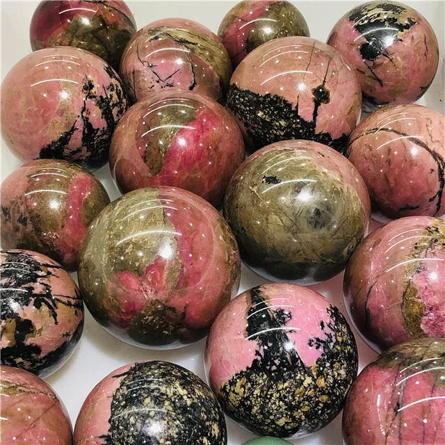 high quality natural crystal Peach blossom stone sphere polished healing rhodonite crystal quartz ball for sale