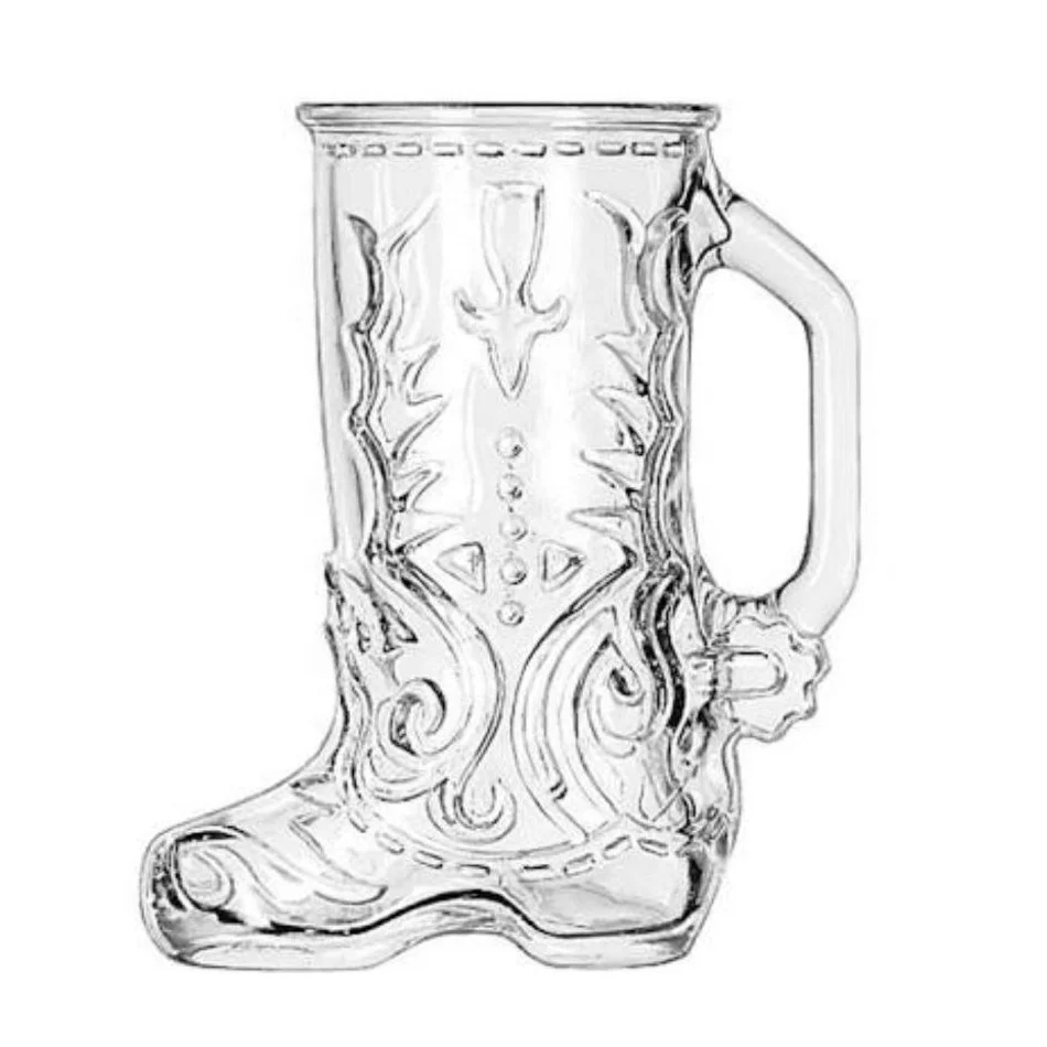 Custom Gifts Sublimation Ornament Christmas 600ml Beer Glass Cup Clear Emboss Boot Shape Glass Beer Mug With Handles