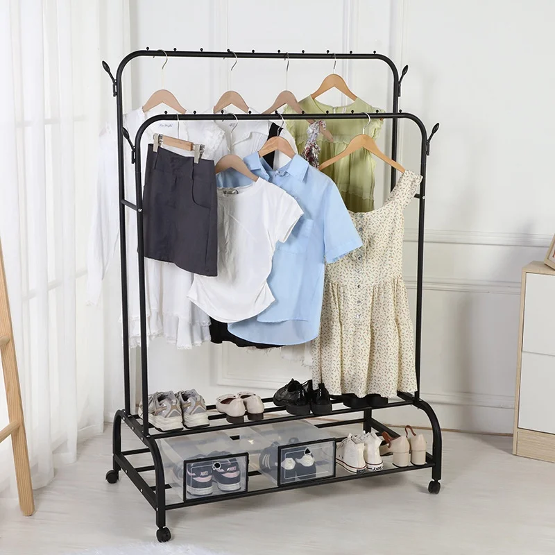 Popular Movable Coat Rack Clothes Hanger Stand Garment Rack With Bottom Shelf