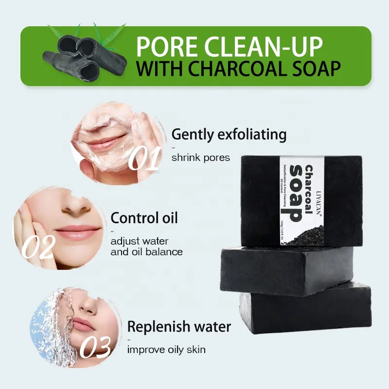 Private Label Face Body Clean Black Soap Bar Reduce Blackheads Acne Bamboo Charcoal Soap