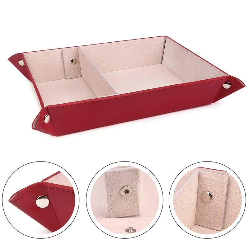 SANQIANWAN PU Leather Computer Desk Storage for Key Phone Jewelry Wallet Watch Leather Valet Tray