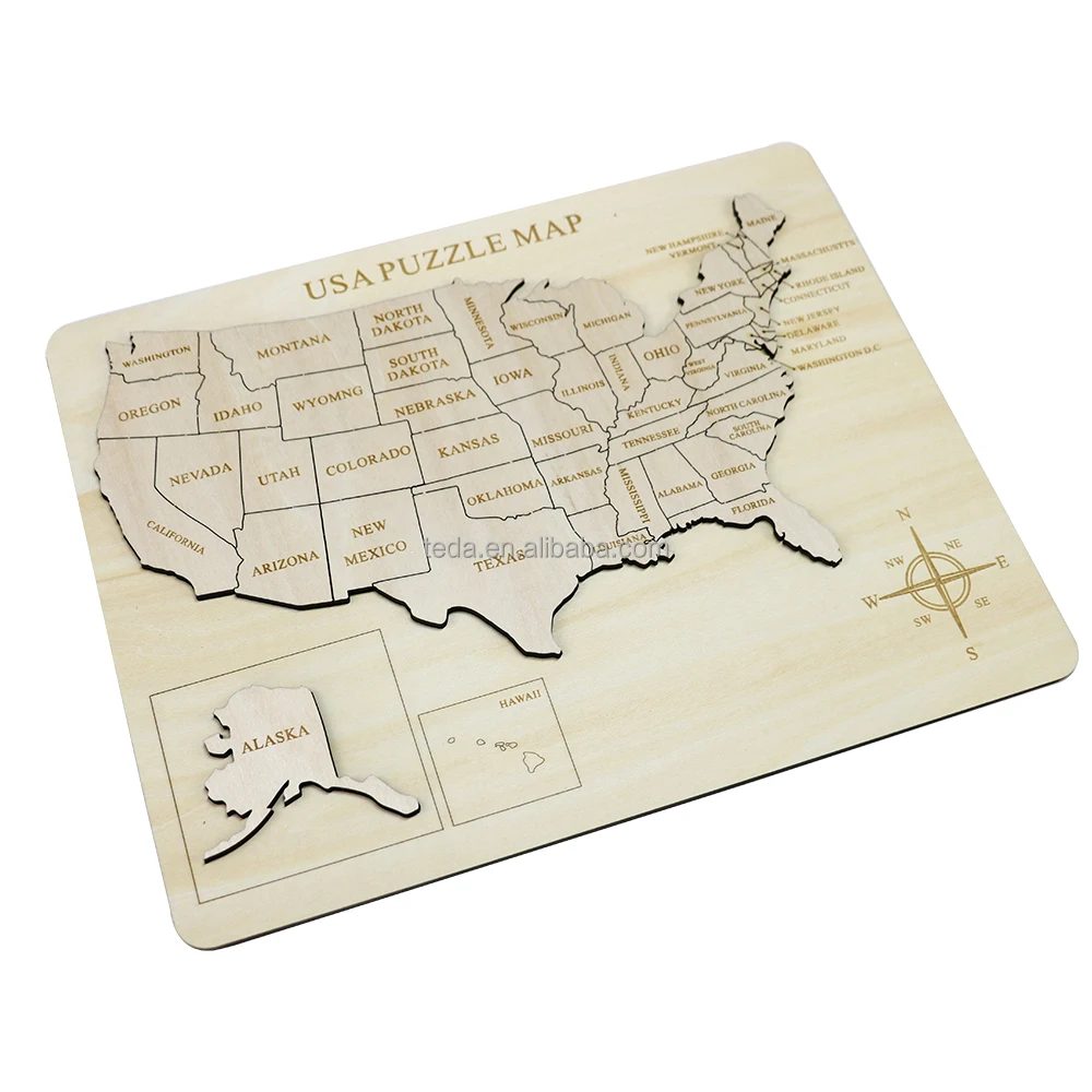 laser cut and engraved wooden USA map