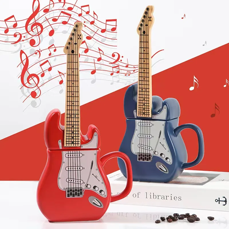 Custom logo creative ceramic guitar design cup modeling ceramic mug 3D modeling mug for gift