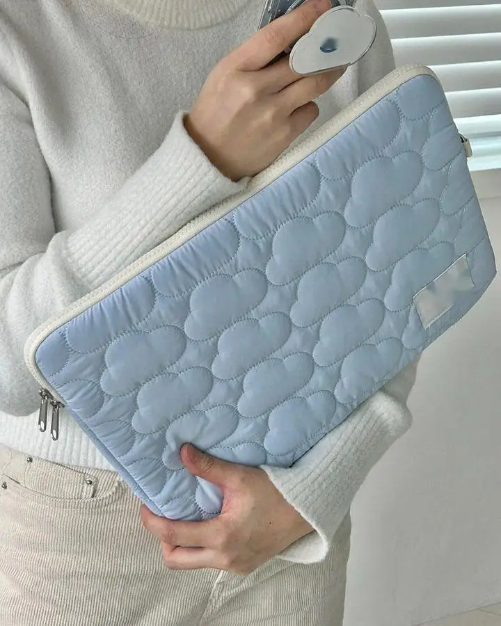 Custom Size Logo Floral and Pink Quilted Cotton Zipper Laptop Tablet Protection Sleeve Pouch Case