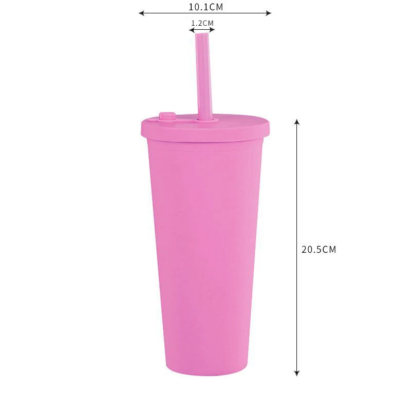 Wholesale Solid Candy Colors Double Layer Plastic Tumbler 24 OZ Coffee Mug 700 ML Tumblers Clear Plastic Cup with Lid and Straw